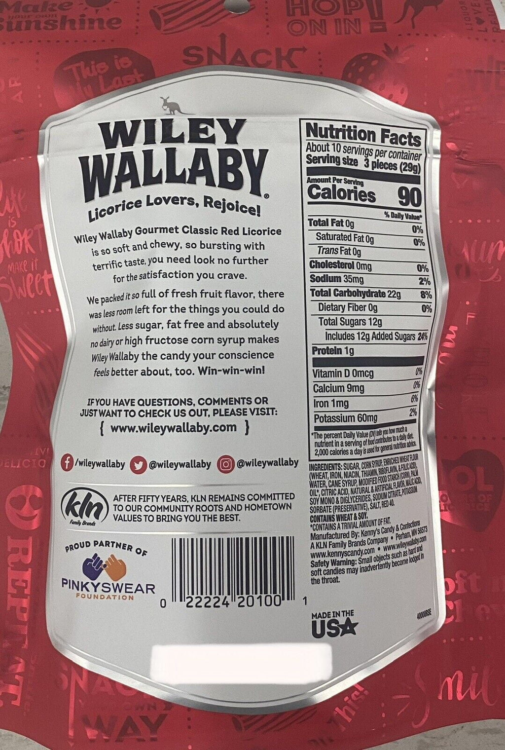 Wallaby Classic 10 Chewy Red Oz Bag Australian & Wiley Soft Licorice STRAWBERRY