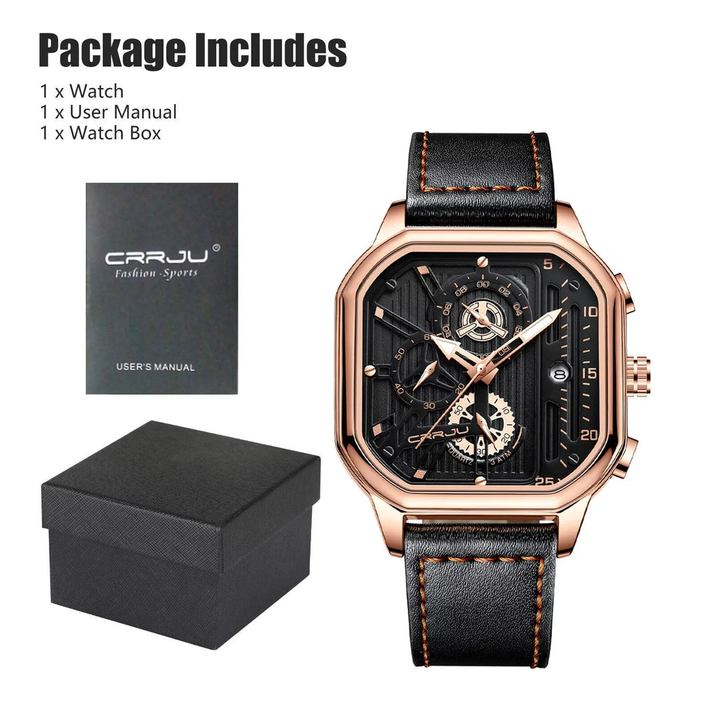 Quartz Business Leather Men's Chronograph Waterproof Date Luxury Watch Luminous