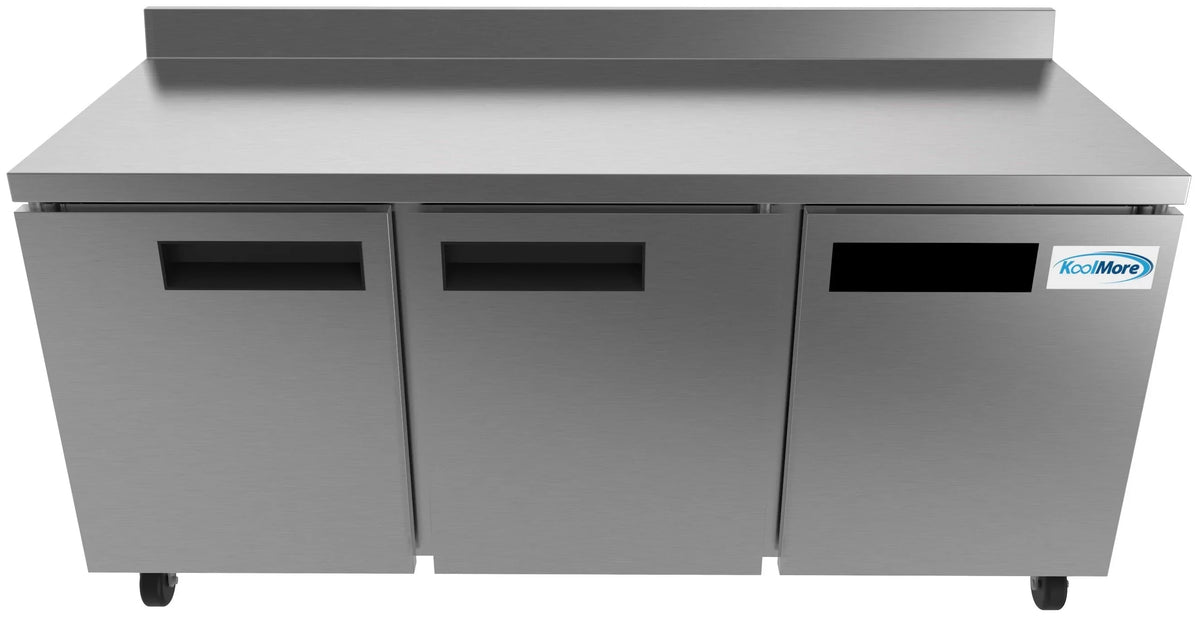 in Cu. Commercial KoolMore 72 Refrigerator Steel, in. Worktop Stainless Three Door ft. 16.9
