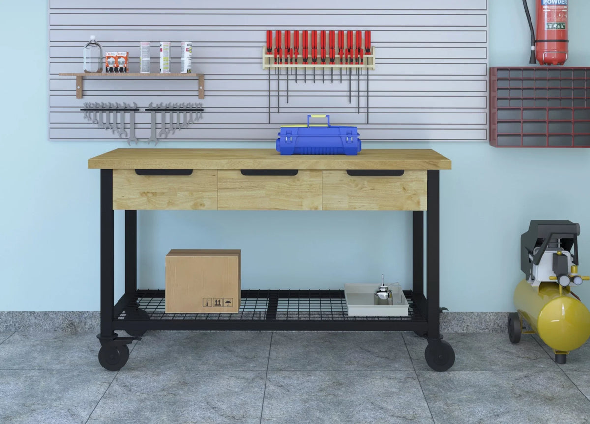 Metal & Wood Workbench 62" Industrial Rove