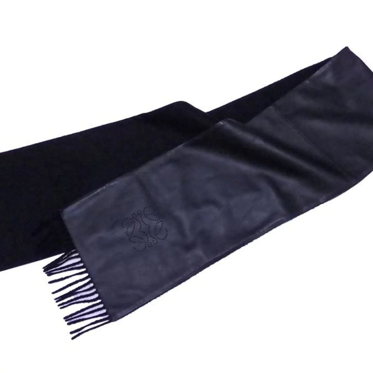 Loewe leather anagram black x cashmere LOEWE (Good) stole Pre-Owned shawl scarf ladies