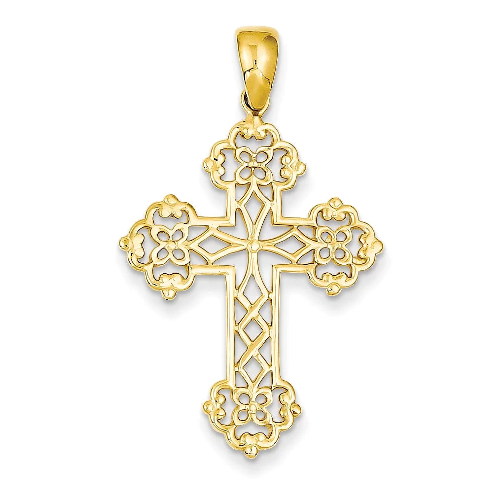 Beautiful Budded Cross 14K Lacey Pendant