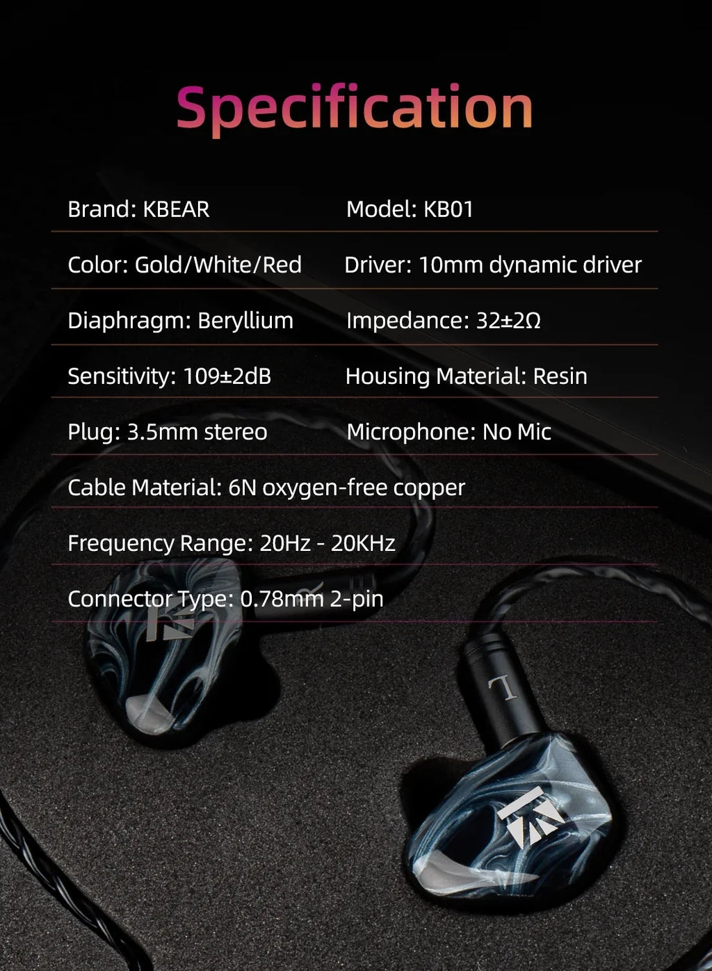 Headset Drvier Beryllium Music KBEAR Monitor Headphones In Diaphragm HIFI Dynamic Ear Earbuds Wired IEM KB01 Sport 10MM Earphone