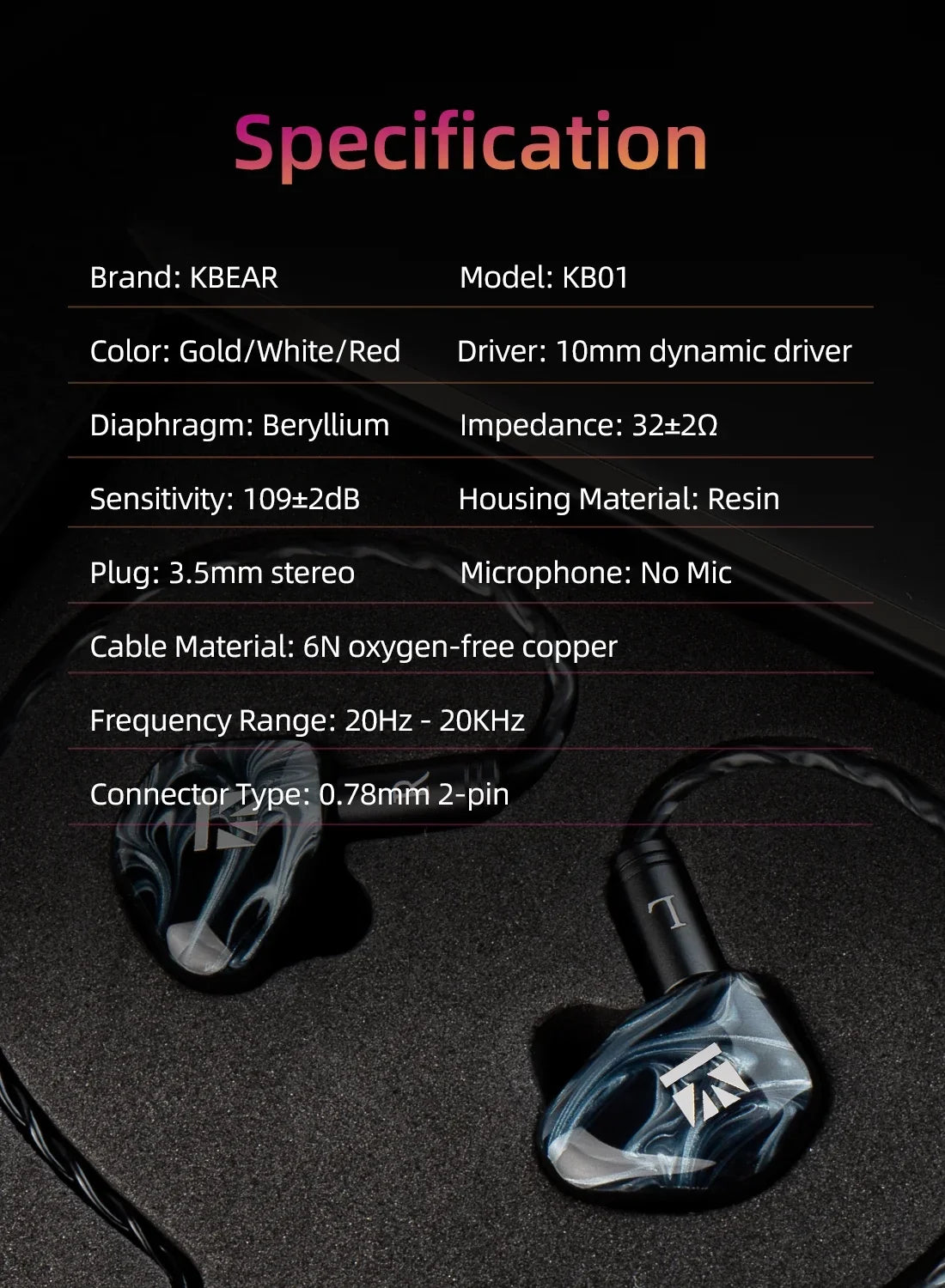 Headset Drvier Beryllium Music KBEAR Monitor Headphones In Diaphragm HIFI Dynamic Ear Earbuds Wired IEM KB01 Sport 10MM Earphone