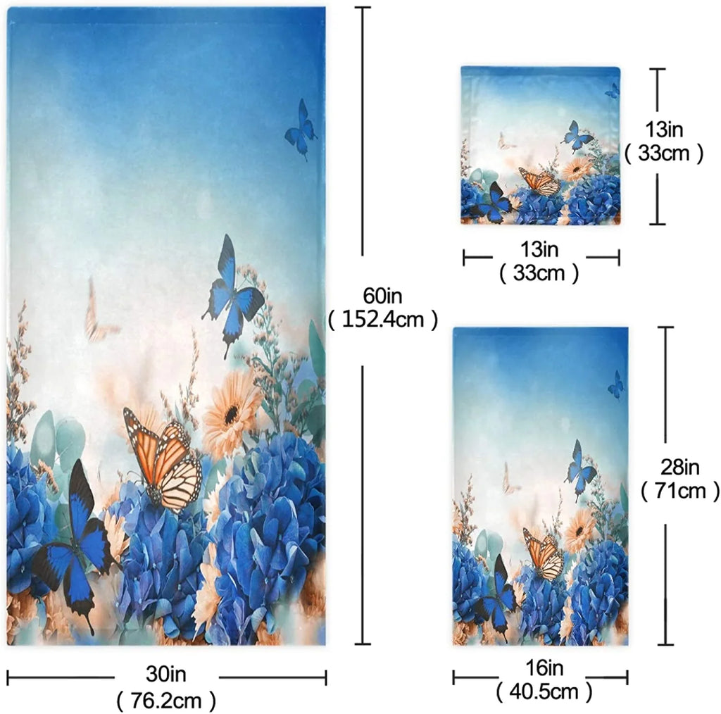 Decorative Hotel, for Spa Towel+1 Butterfly Set Flowers Towel+1 Bath Soft Luxury of Washcloth, Gym, Towels, 3 Beautiful Wellsay Shrubs and Multipurpose 1 Kitchen Bathroom, Hand