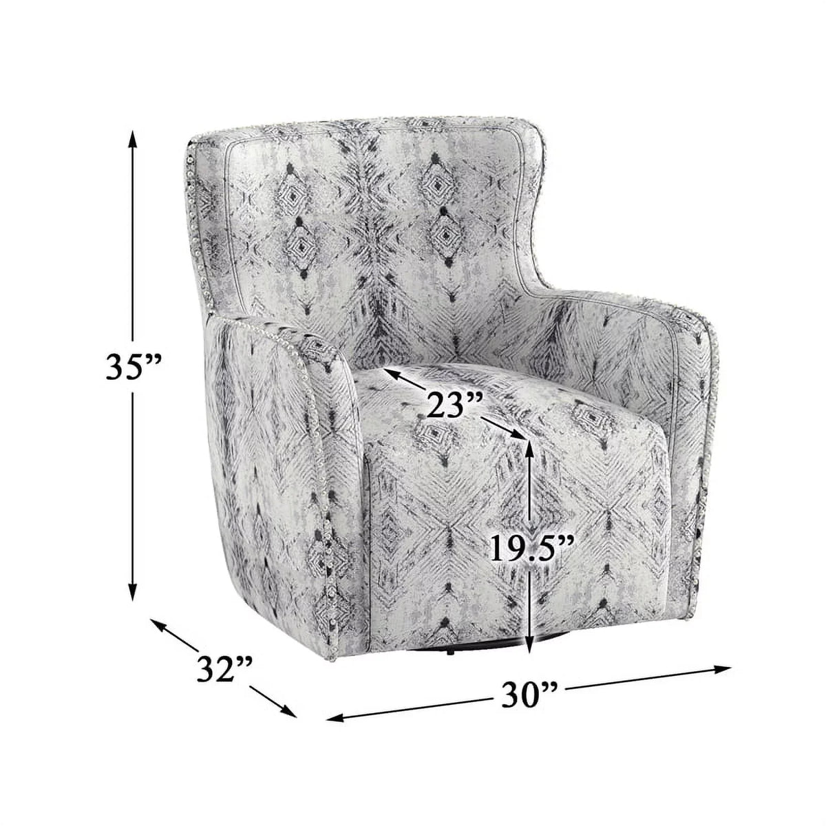 Contemporary Swivel in 30" Lonita Off Chair Geometric Lexicon White Chenille