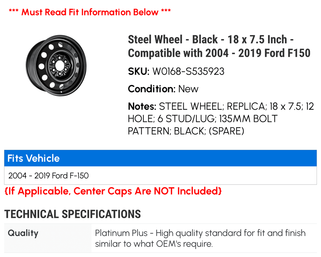 2012 2007 x - Wheel 2018 - 18 2004 Black 2013 with 2011 - Compatible 2014 2008 Steel 2010 - F150 2017 2005 2016 2009 2006 Inch 2019 7.5 2015