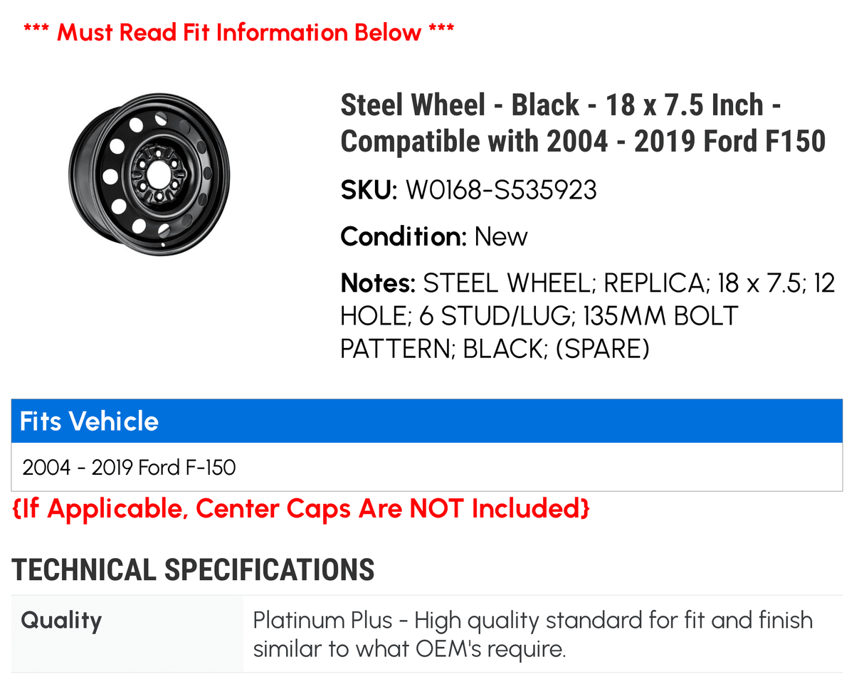 2012 2007 x - Wheel 2018 - 18 2004 Black 2013 with 2011 - Compatible 2014 2008 Steel 2010 - F150 2017 2005 2016 2009 2006 Inch 2019 7.5 2015