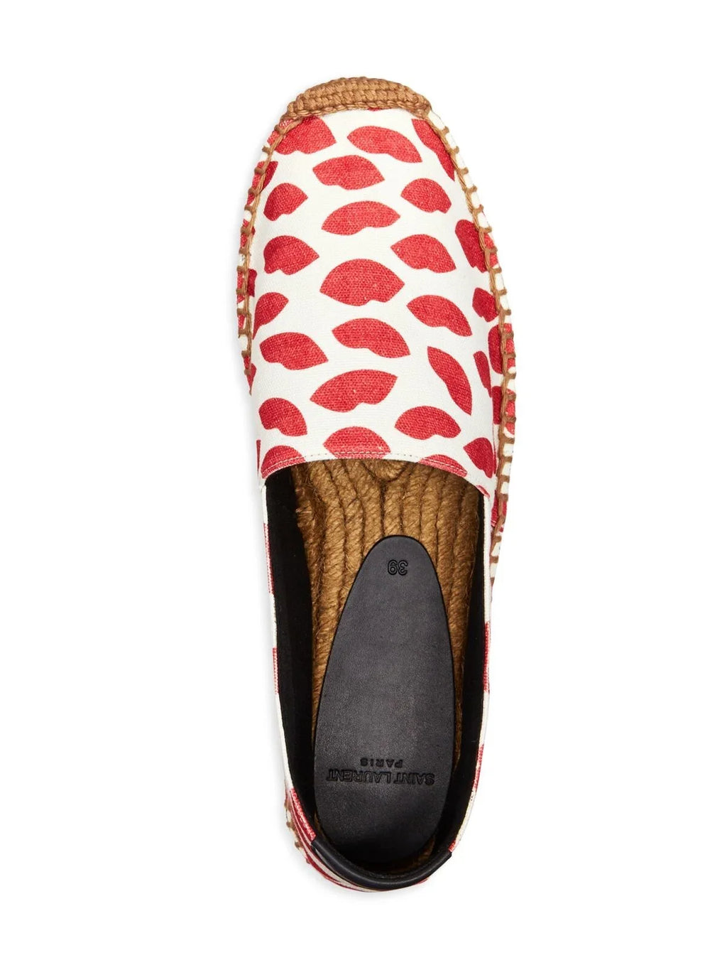 Red Round Womens SAINT 36 Bianco Espadrille Shoes Toe Platform On Logo Woven Printed LAURENT Slip Lip