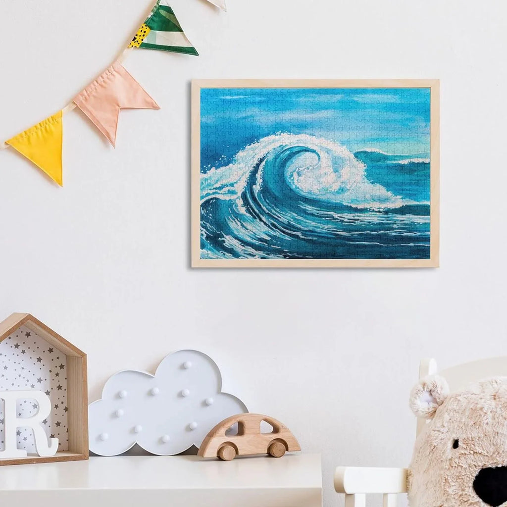 and Puzzle Box, on Reduce with Printed in SKYSONIC of Sea a Cooperation,for Kids(20.5x14.9In) Happy a (5) Adults of Time Letters Pcs Difficulty, Waves Irregular Back Colored to 1000