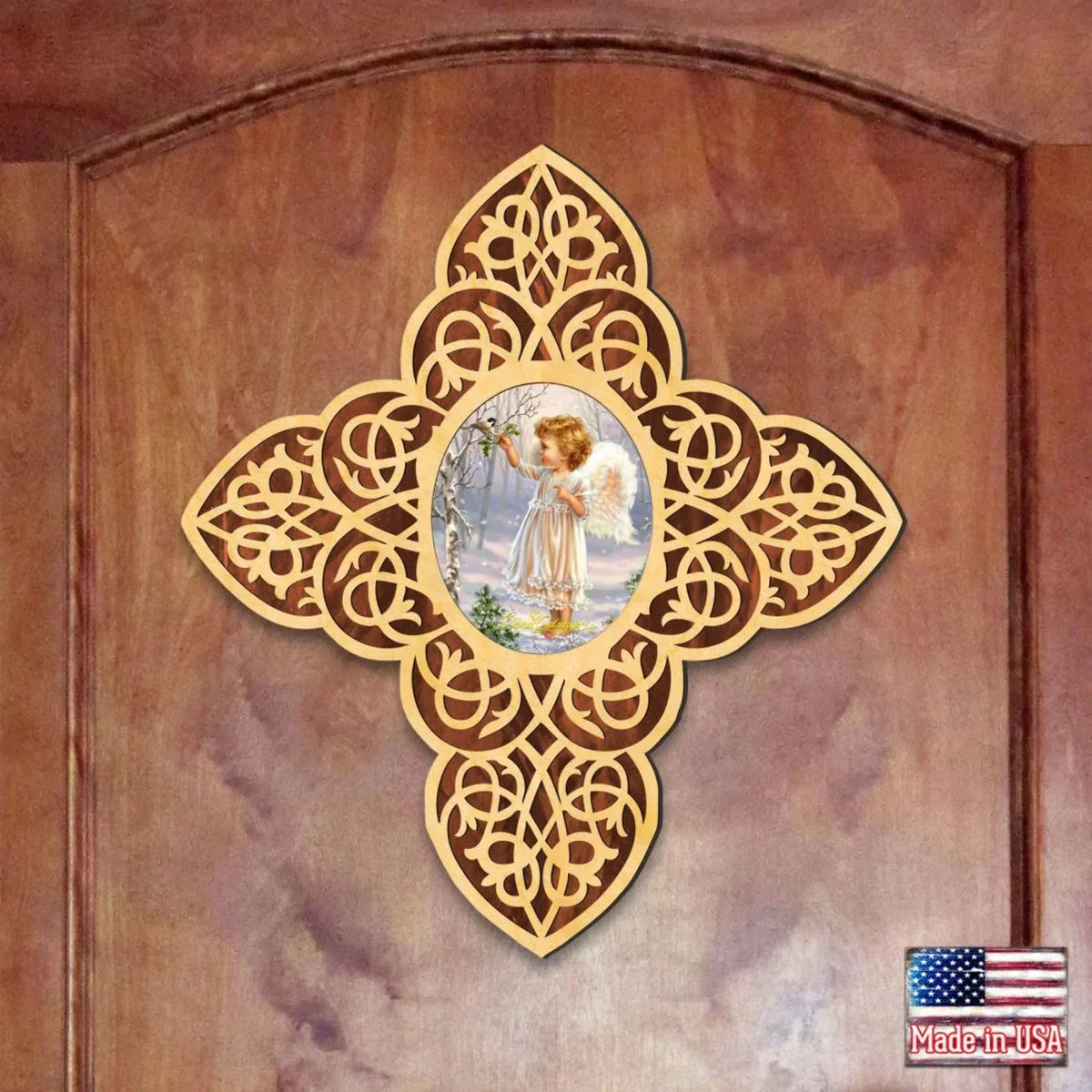 | Inspirational Icon by Gelsinger - Wooden 88482-DG D�cor Angel Cross D. Girl Filigree