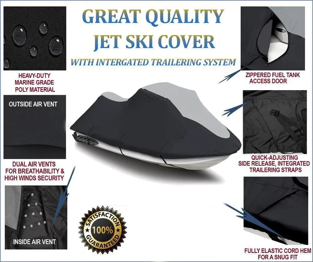 Yamaha HEAVY-DUTY JETSKI VX110 TOP Cover PWC 2005-2008 Jet Black/Grey SUPER Compatible LINE Cover THE OF Ski for