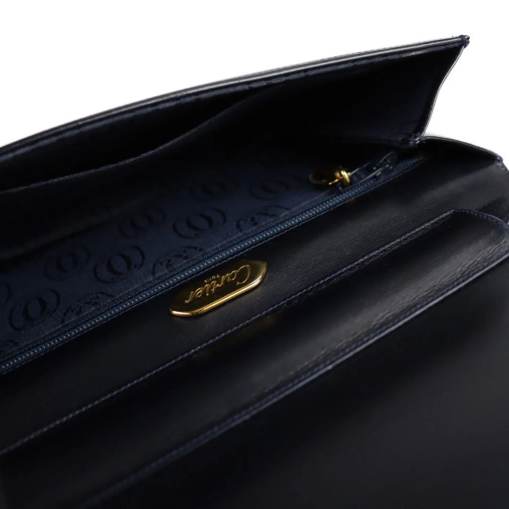 sapphire CARTIER line 2WAY dark (Good) bag leather navy clutch Pre-Owned shoulder calf Cartier