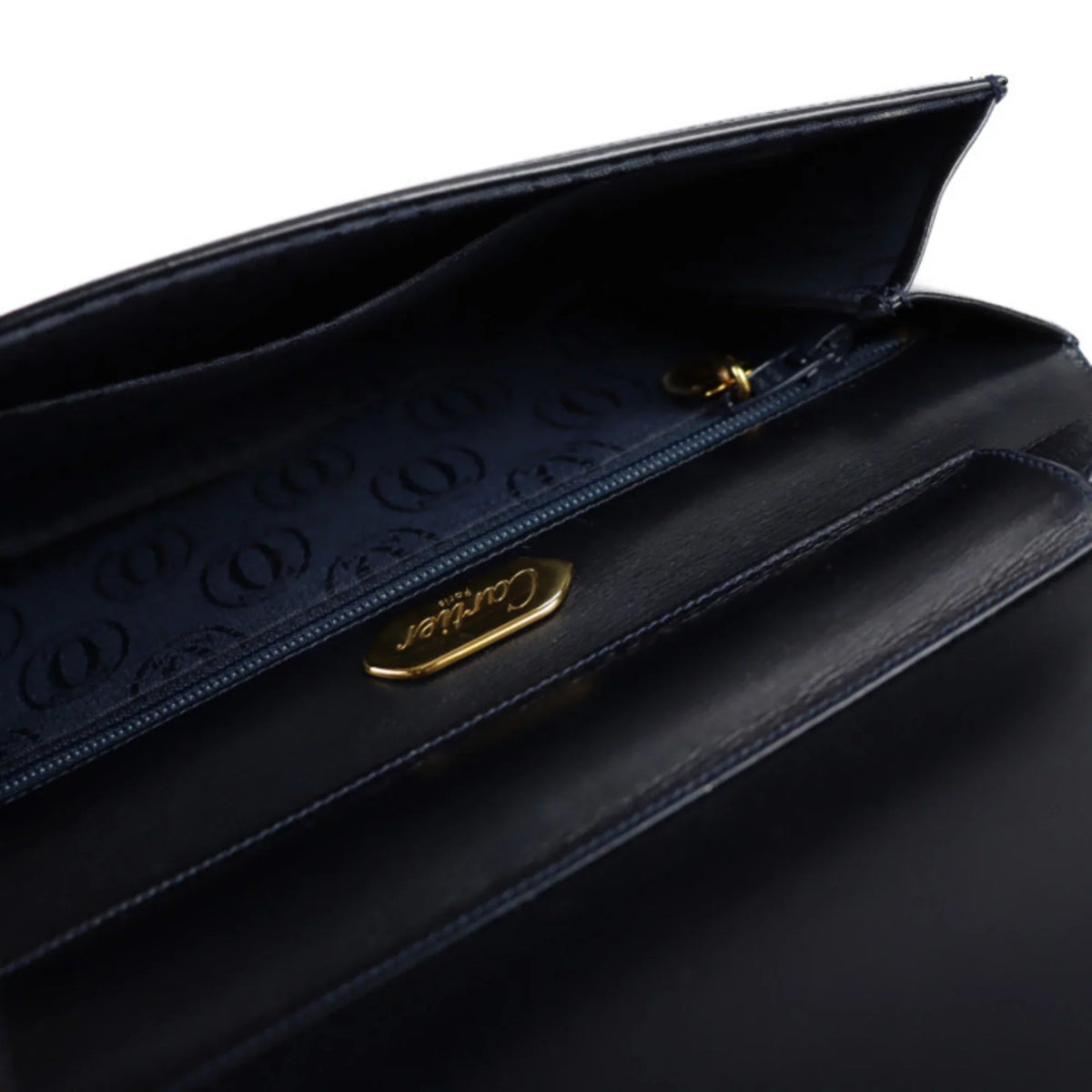 sapphire CARTIER line 2WAY dark (Good) bag leather navy clutch Pre-Owned shoulder calf Cartier