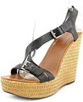 Lauren Black Leather Womens New Lauren 9 Dover dimension Shoes Ralph Sandals Wedge