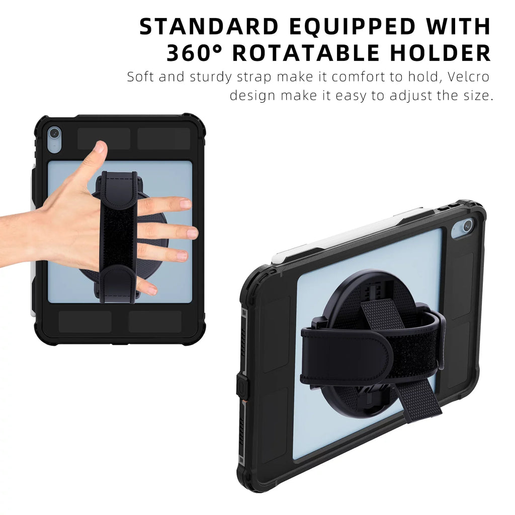 Dustproof Genetation 10th for Underwater Kickstand Pencil IP68 with Case Strap iPad Swivel Rugged Protective (2022) 10.9" Waterproof Shockproof Holder Bracket K-Lion Case Protector Screen Carrying