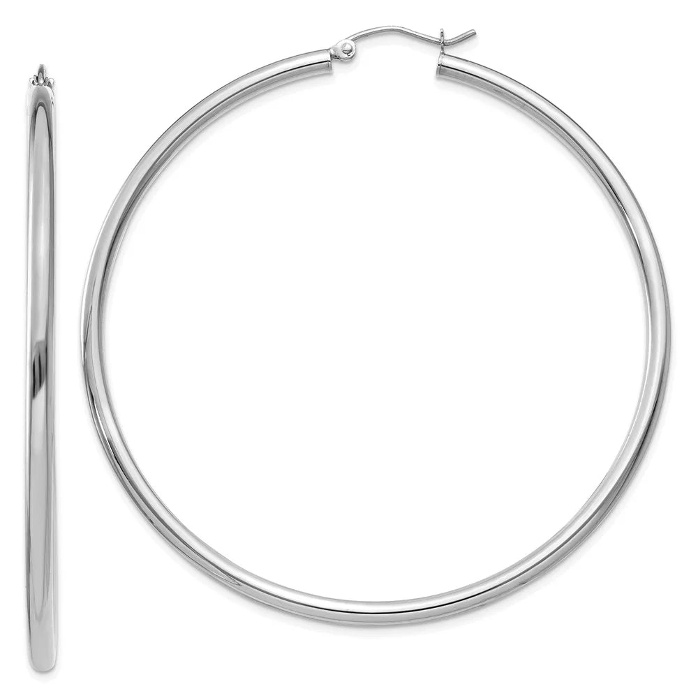 2.5mm and Women Real for 14kt Men and Adults White Earrings; Gold Polished Teens; Hoop for Tube