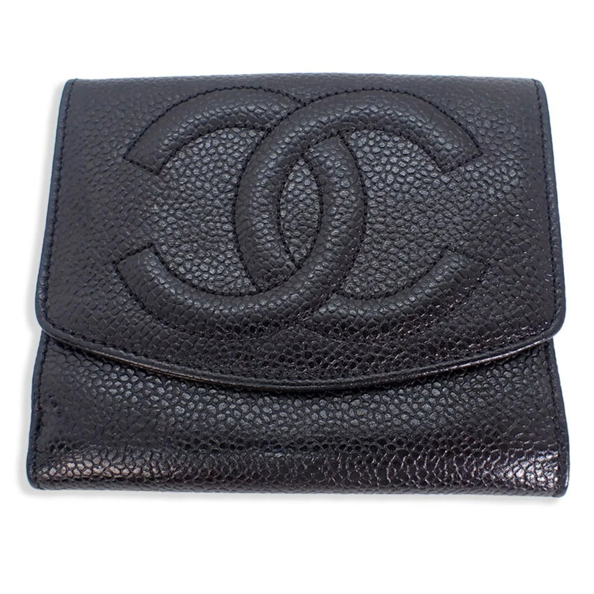 Pre-Owned trifold caviar skin (Good) black wallet
