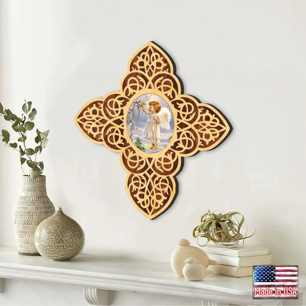 | Inspirational Icon by Gelsinger - Wooden 88482-DG D�cor Angel Cross D. Girl Filigree
