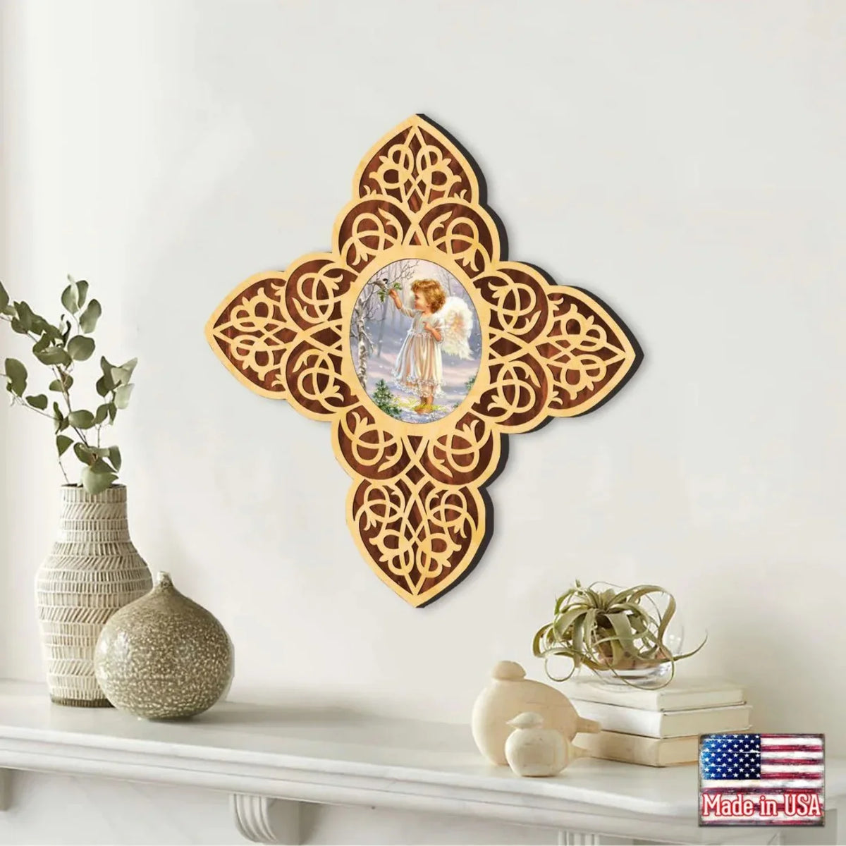 | Inspirational Icon by Gelsinger - Wooden 88482-DG D�cor Angel Cross D. Girl Filigree