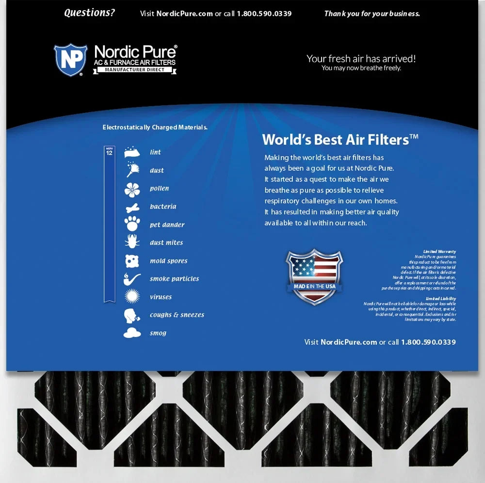 MERV Air Furnace Plus Pack 12 Carbon 3 Pure Nordic Pleated Filters 20x20x2