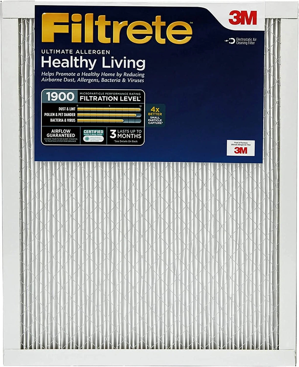 Air Healthy Pleated Filtrete Air 3-Month 1900, Allergen 1-Inch 2 MERV Filters, Filters Ultimate Filter, MPR Living 13,