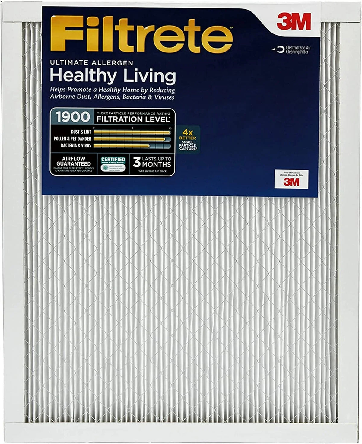 Air Healthy Pleated Filtrete Air 3-Month 1900, Allergen 1-Inch 2 MERV Filters, Filters Ultimate Filter, MPR Living 13,
