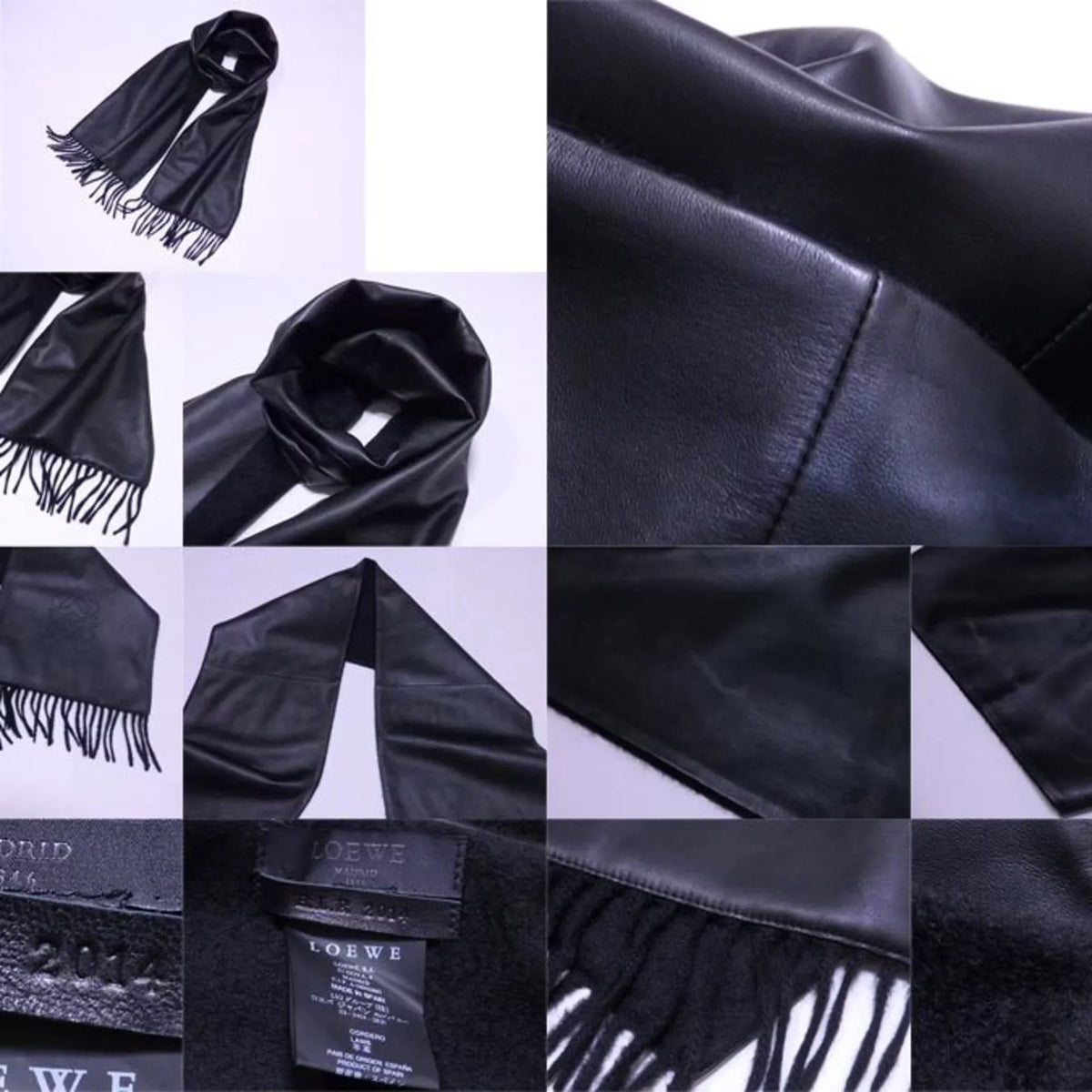 Loewe leather anagram black x cashmere LOEWE (Good) stole Pre-Owned shawl scarf ladies
