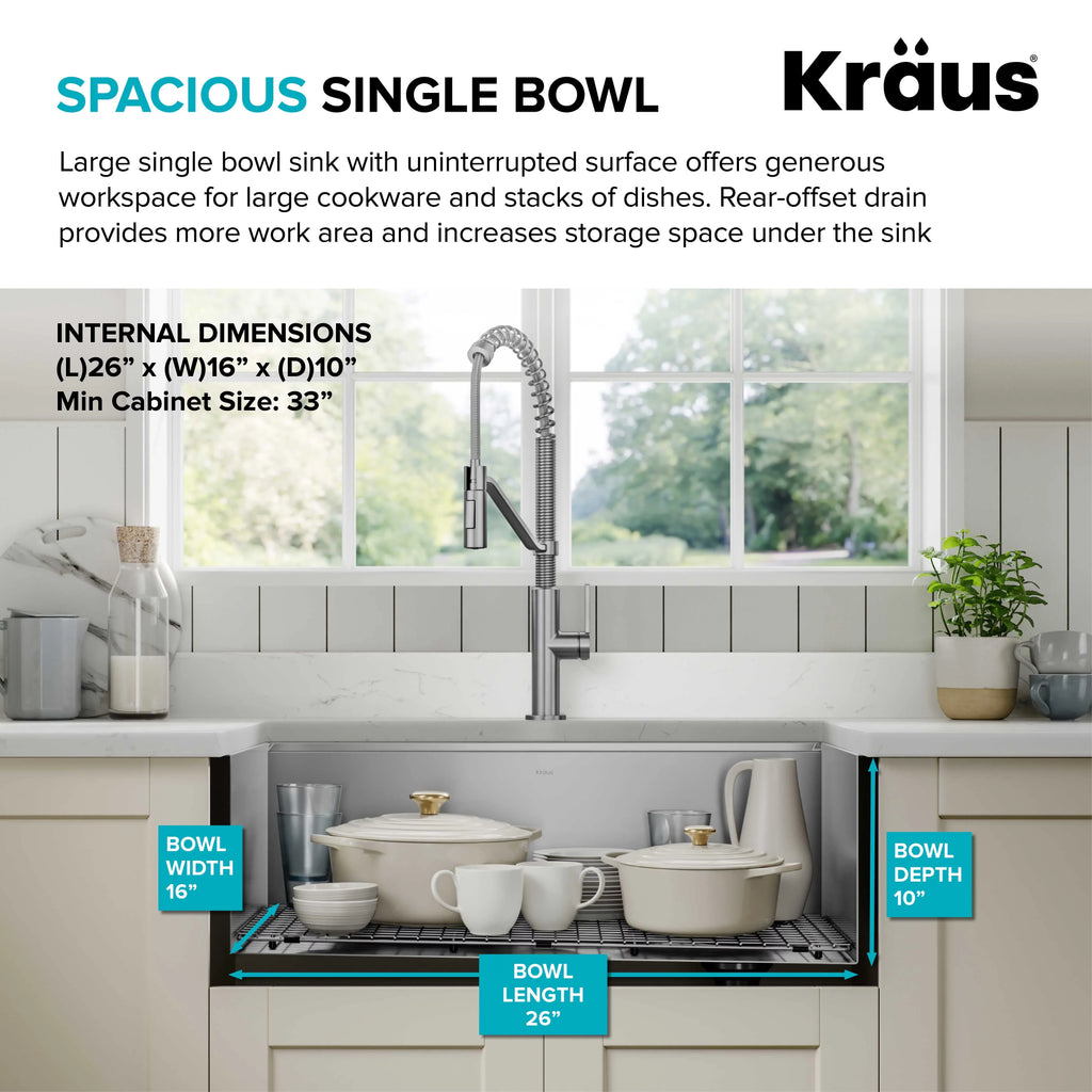 16 Kore Single 28Undermount Steel with Accessories Sink Workstation Kitchen Stainless Kraus Bowl Gauge