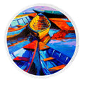 Shawl Yoga Sea Oil Beach Tassels Round Ships Towel Blanket Canvas Beach Beach on Painting YKCG Boats Impressionism Towel Modern Throw with Beach Mat Mats Beach