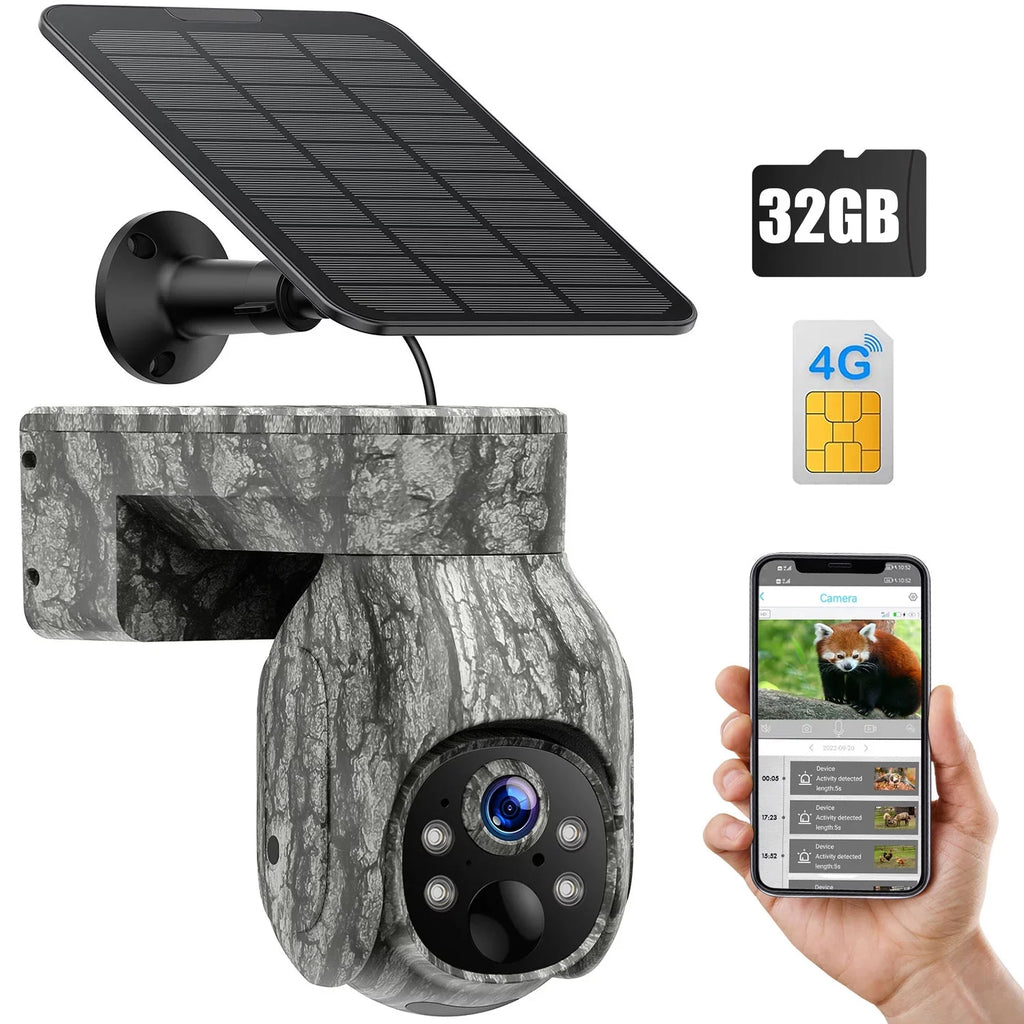 Cam Game Hunting Wireless 90°Tilt, Trail LTE, Card SIM Night Camera WiFi Cellular with Motion, PIR 4G CAMPARK Security Solar No Cloud Live Vision, 2K 360°Pan View, Camera Storage, Waterproof, with &SD