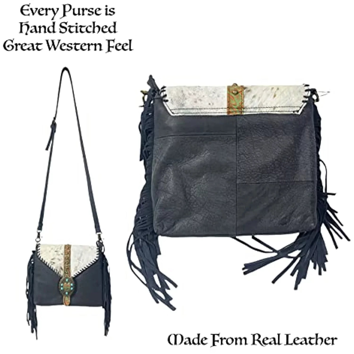 Fringe Urbalabs Bag Tote Tooled Buckle Stitched Leather Teal (Blue) Western Cowhair Messenger Stone Hand Purses Crossbody