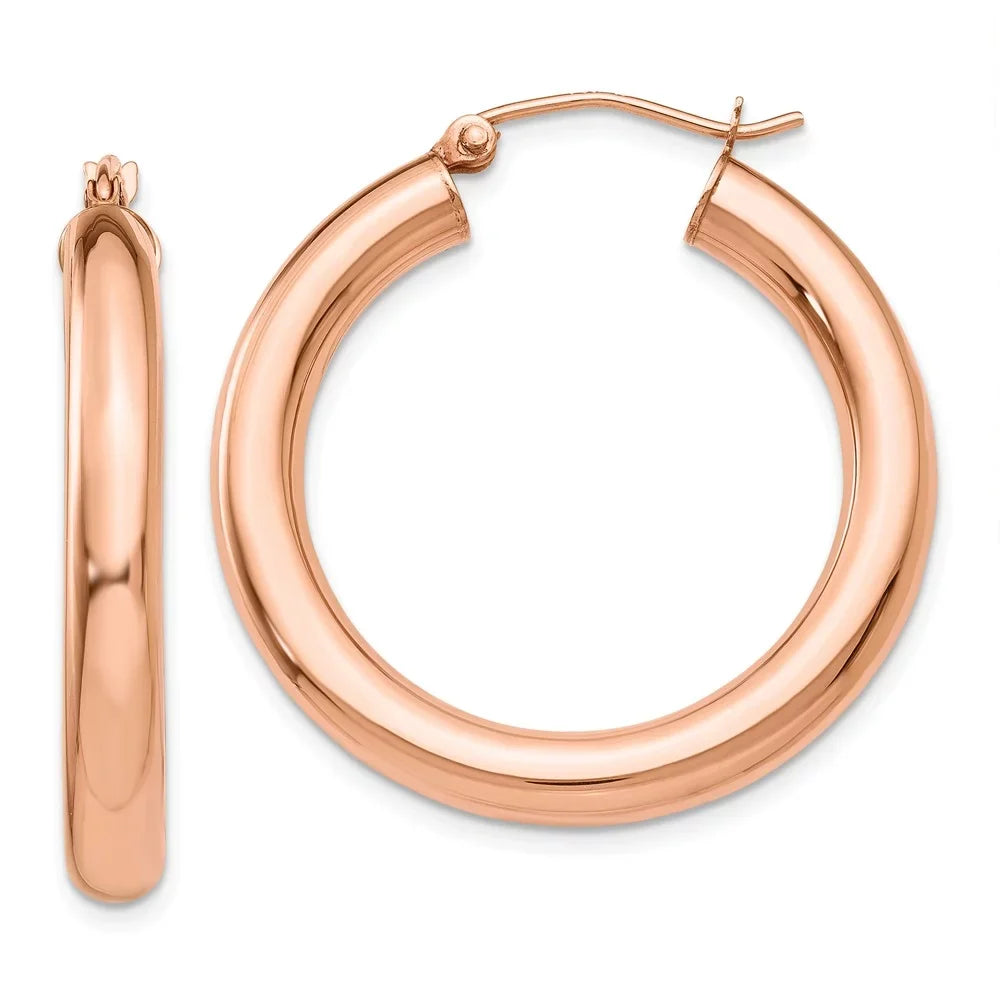 Real for Gold Hoop Rose Teens; Adults Earrings; Tube Men and for 4mm and Women 14kt Polished