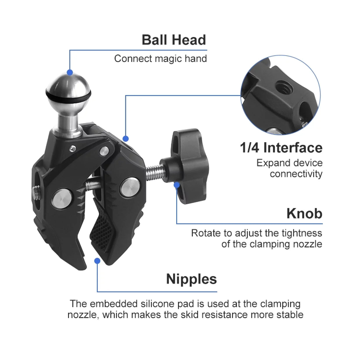 Adapter, Load Alloy - Clamp Adapter, Camera with Dual AKASO, Handlebar Ball DJI, Bicycle Insta360 1.5kg Mount 11/10/9/8/7, Aluminum Rotatable Capacity, Hero Head, Compatible