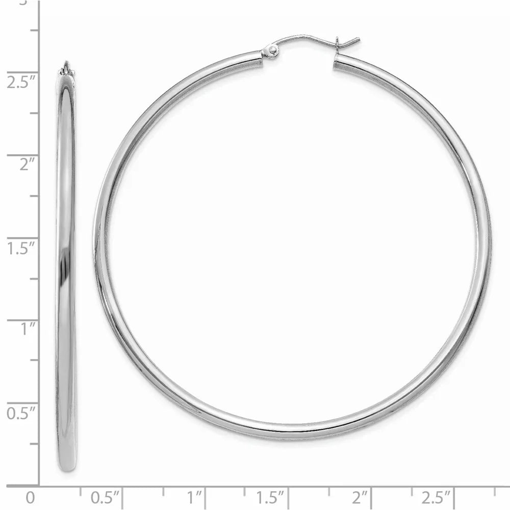 2.5mm and Women Real for 14kt Men and Adults White Earrings; Gold Polished Teens; Hoop for Tube