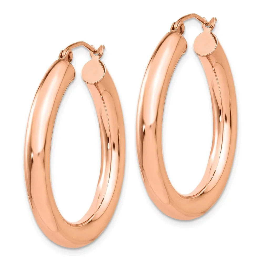 Real for Gold Hoop Rose Teens; Adults Earrings; Tube Men and for 4mm and Women 14kt Polished