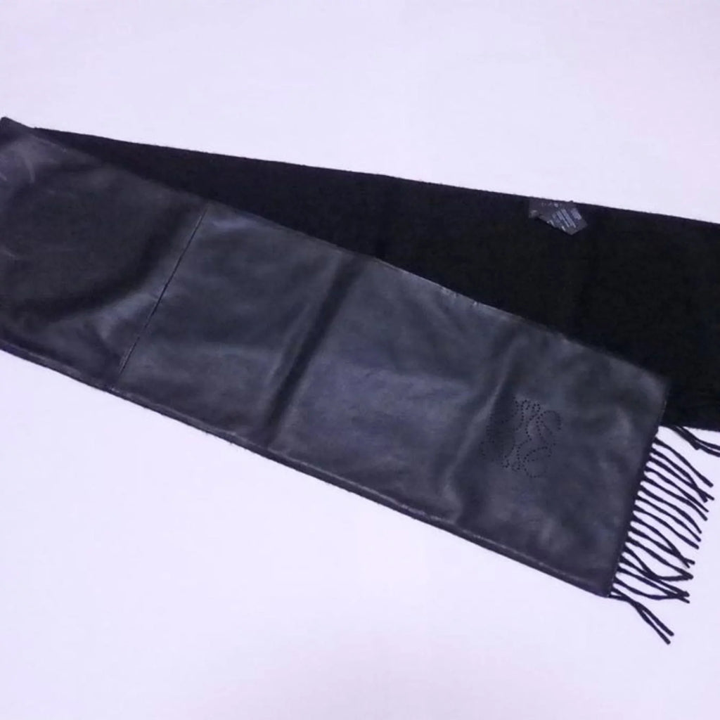 Loewe leather anagram black x cashmere LOEWE (Good) stole Pre-Owned shawl scarf ladies