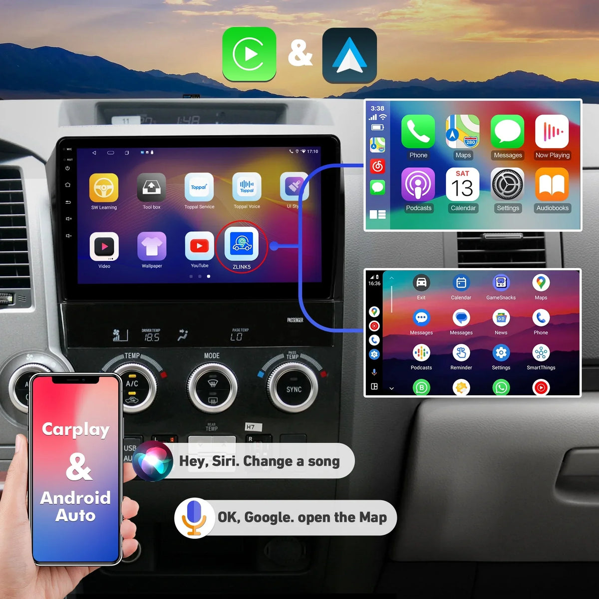6+128G 10.1 Car Android Tundra Android Toyota Camera Sequoia 2008-2018 Radio Car & inches Stereo & Touchscreen 2007-2013 Auto IPS with Support 12 Backup for Screen Carplay