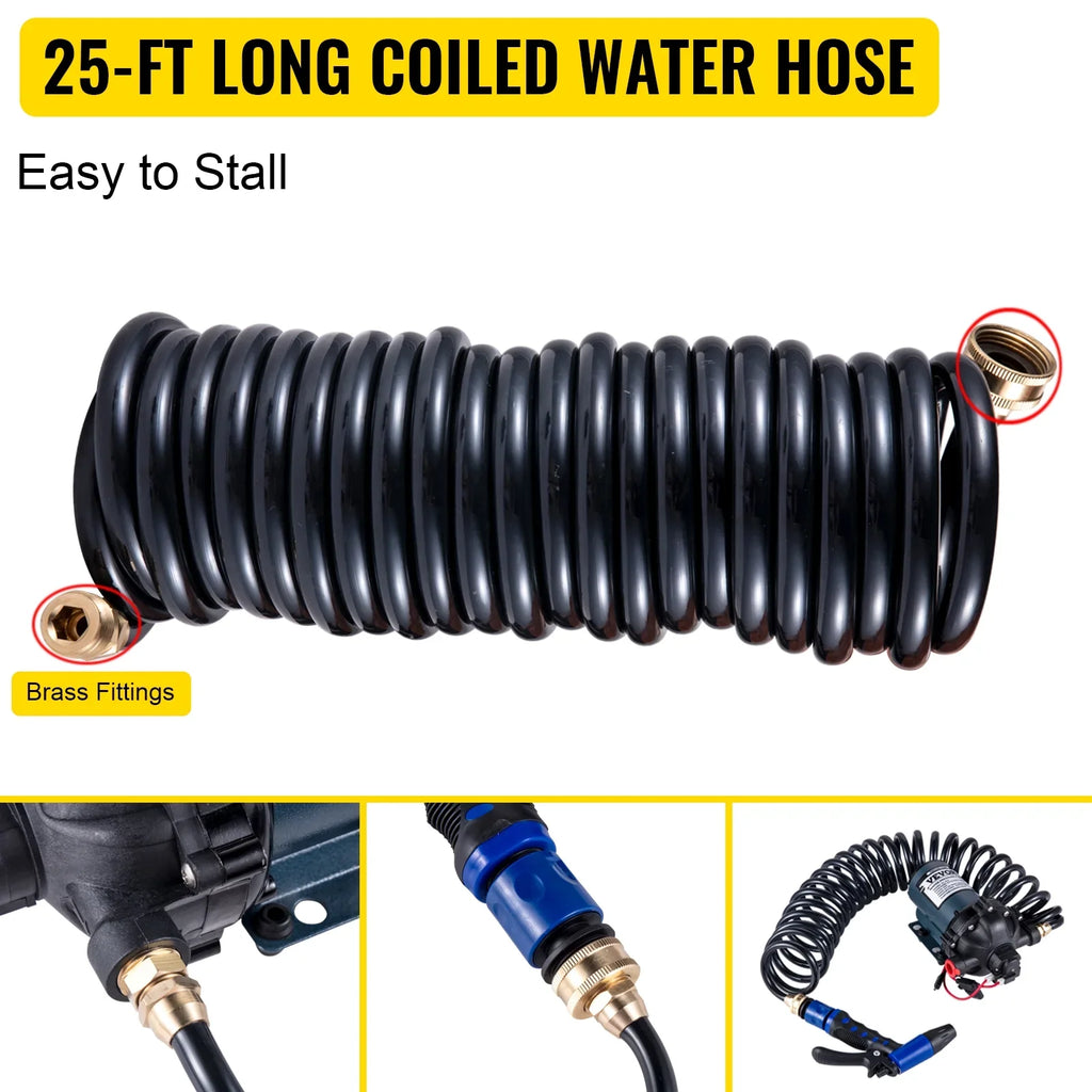 Yacht BENTISM for Coiled 25 Automatic GPM Foot Rv Hose 70 5.3 PSI Marine Pump RV Diaphragm Caravan Pump Per Boats liquid Washdown liquid Minute Gallons with 5.5 Pumps Pump 12V