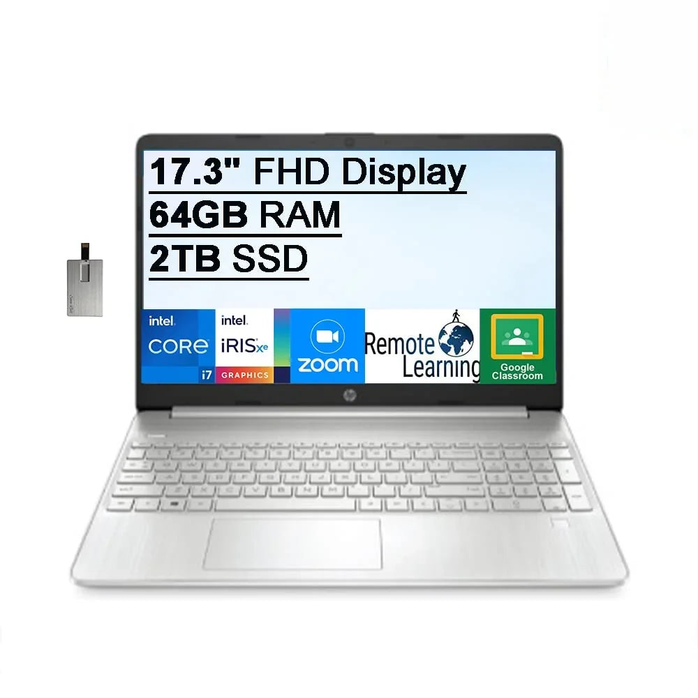Webcam, Silver, SSD, Keyboard, i7-1165G7, Backlit 11th 17.3" Audio, HD IPS HP Generation 2TB USB Card 64GB Graphics, Core Xe 32GB 2021 Laptop HD Computer, Windows RAM, OS, Iris FHD PCIe