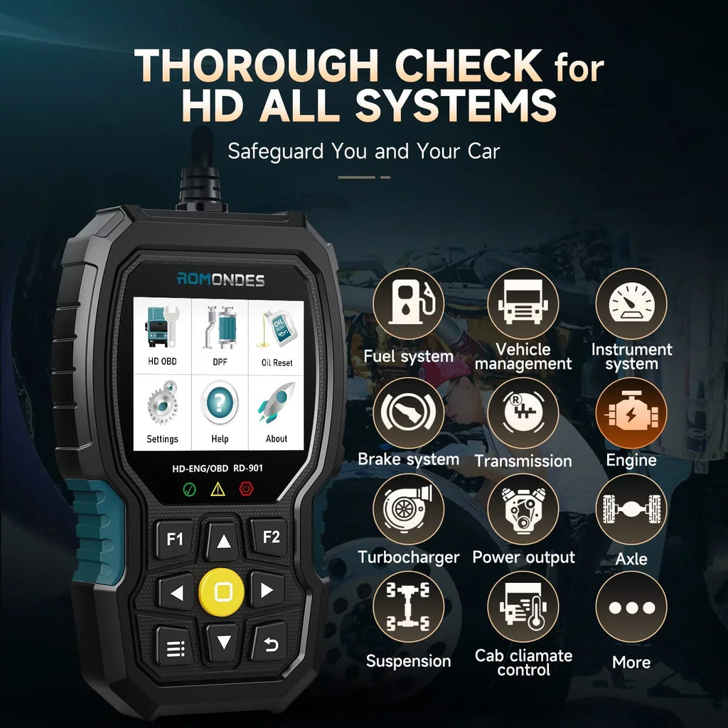 HD Scanner Diagnostic HD Scan Scanner Reader OBD OBD2 All Oil RD901 Car Romondes Duty Diesel Heavy System Code Duty in Light Tool DPF 2 Truck Reset Tool EOBD 1 Truck with OBD Heavy