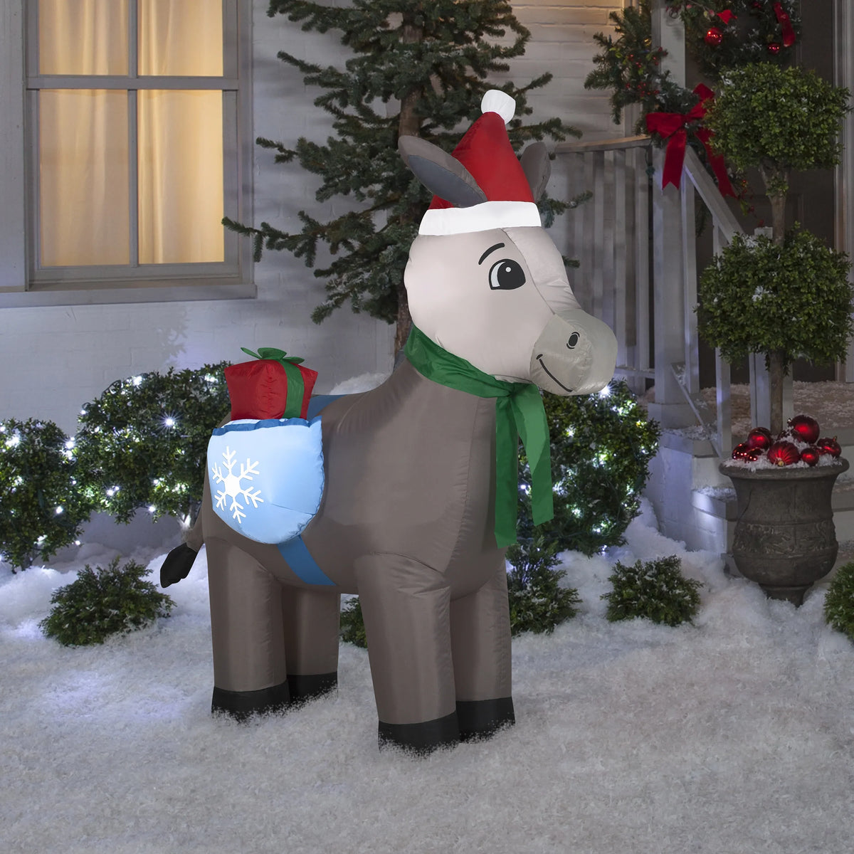 w/ Gift Saddle Inflatable Yard Airblown Christmas Bag Donkey Decoration Gemmy 5'