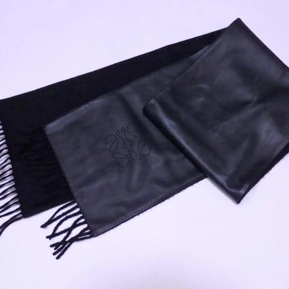 Loewe leather anagram black x cashmere LOEWE (Good) stole Pre-Owned shawl scarf ladies