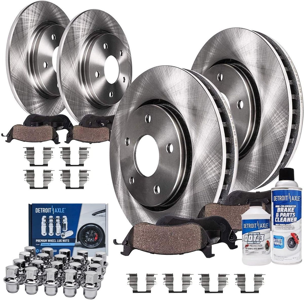 Set 30pc Front - - Grand Rear for Disc Routan 330mm & Brake Caravan Ram +20pc C/V Rotors Detroit Lug 328mm Axle Country Town Nuts Replacement Pads