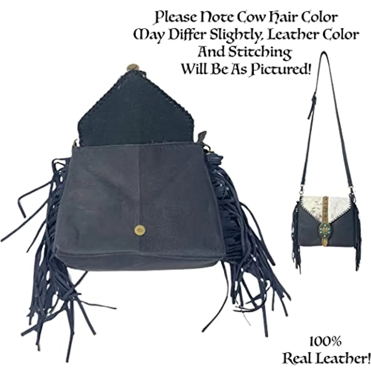 Fringe Urbalabs Bag Tote Tooled Buckle Stitched Leather Teal (Blue) Western Cowhair Messenger Stone Hand Purses Crossbody