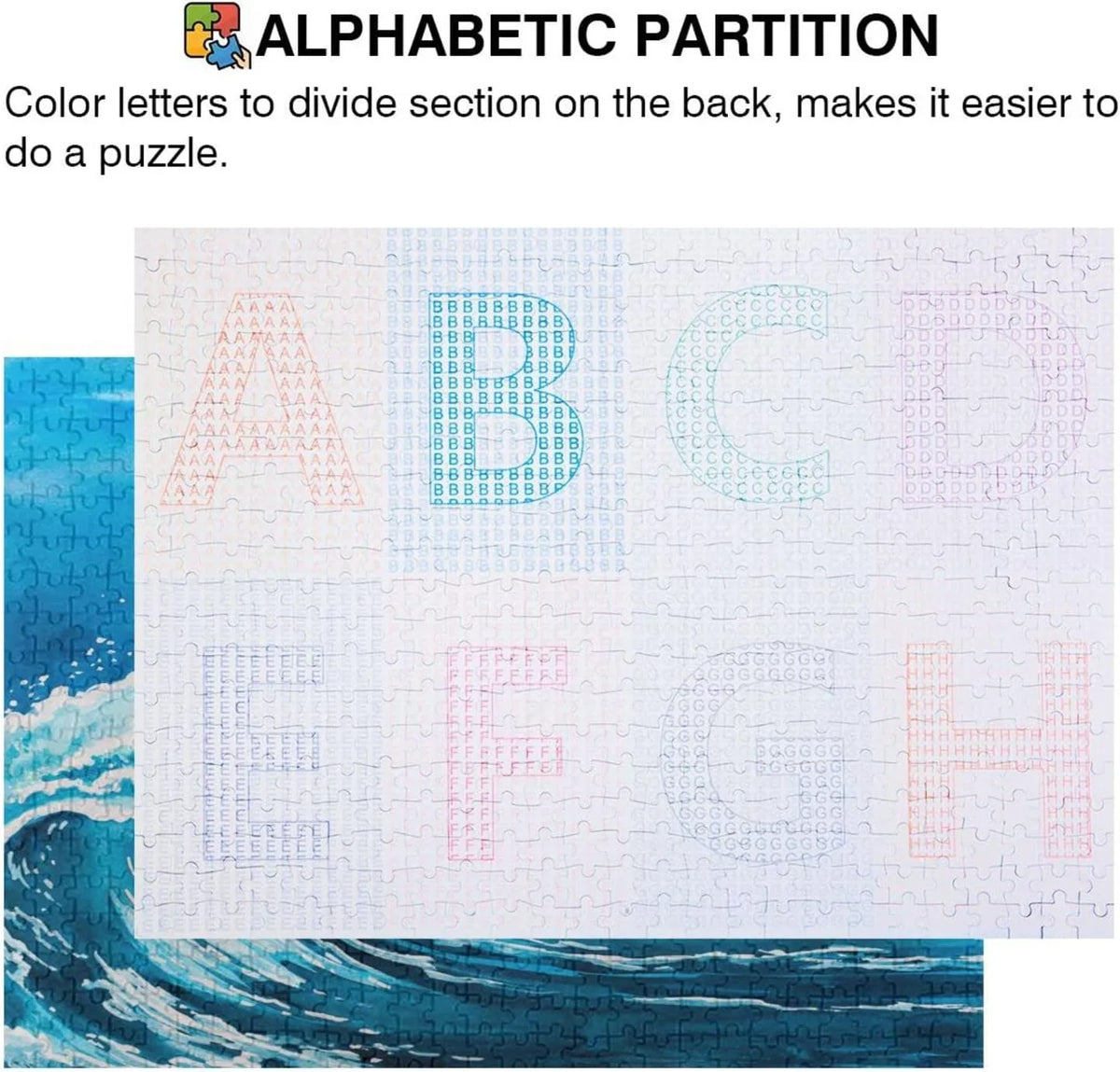 and Puzzle Box, on Reduce with Printed in SKYSONIC of Sea a Cooperation,for Kids(20.5x14.9In) Happy a (5) Adults of Time Letters Pcs Difficulty, Waves Irregular Back Colored to 1000