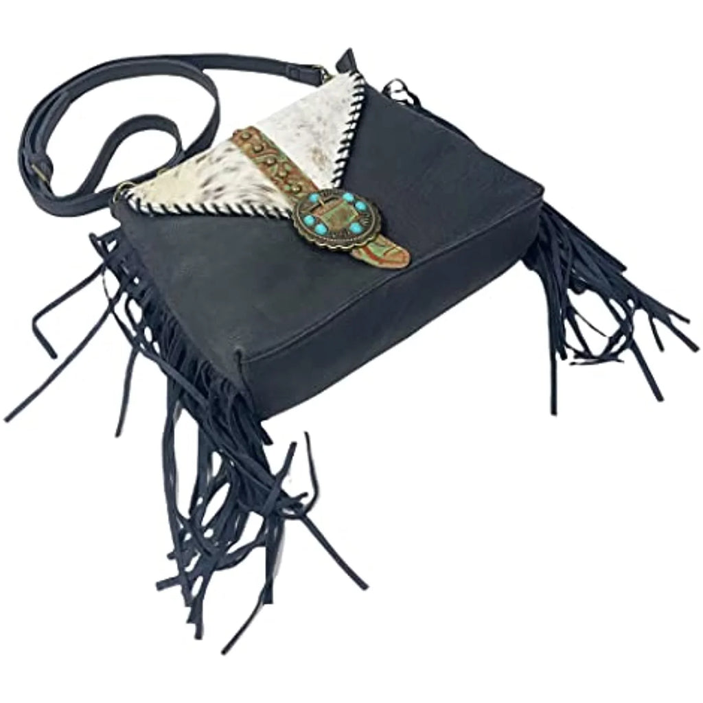 Fringe Urbalabs Bag Tote Tooled Buckle Stitched Leather Teal (Blue) Western Cowhair Messenger Stone Hand Purses Crossbody