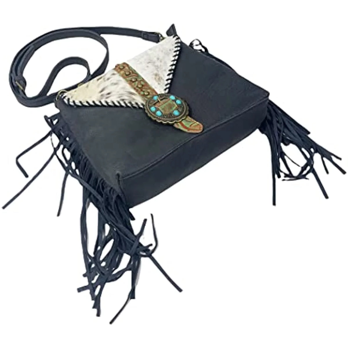 Fringe Urbalabs Bag Tote Tooled Buckle Stitched Leather Teal (Blue) Western Cowhair Messenger Stone Hand Purses Crossbody