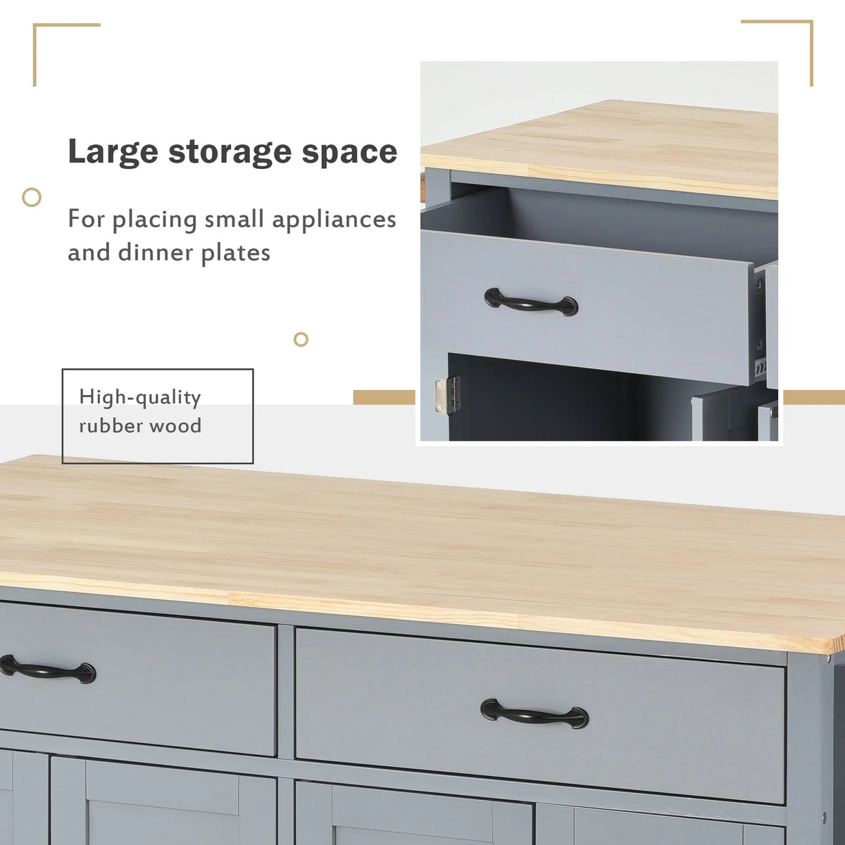Wood Wheels Granite Grey Cart and Island Top Solid - Blue Kitchen Locking with