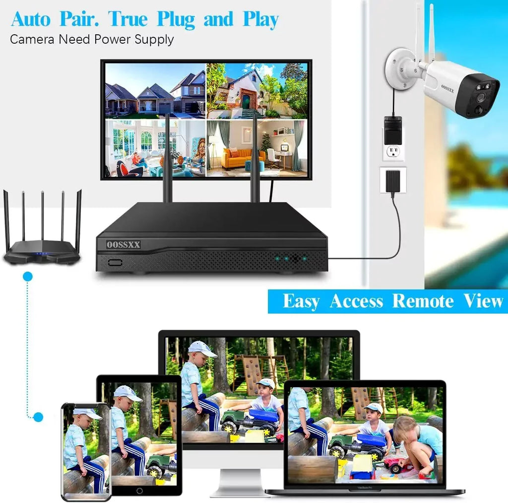 All-in PIR Camera System}, Detection two-way 10-inch monitor with 5.0mp Wireless by 1TB，Dual Antennas, one {Full OOSSXX 4pcs audio